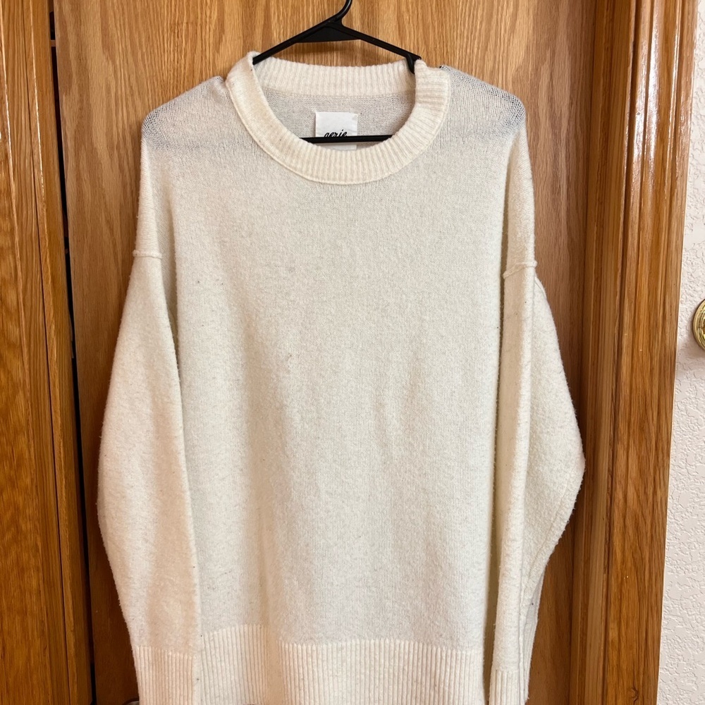 Aerie Womens Oversized Cream Soft Crew Neck Sweater - Picture 2 of 7